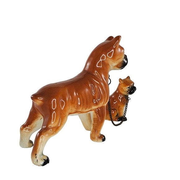 Vintage Enesco Imports Japan Boxer Dog Mom Puppy On Chain Figurine *Repaired* - Picture 3 of 11